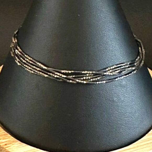 Sterling Silver Black 5 Strand Italy Bracelet 925 - Picture 2 of 6